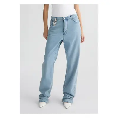 Liu Jo Light Blue Straight-leg Jeans With Bejewelled Charm