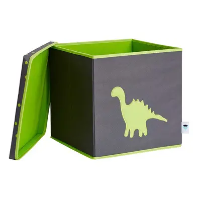 LOVE IT STORE IT - Úložný box na hračky s krytem - šedý, zelený dinosaurus