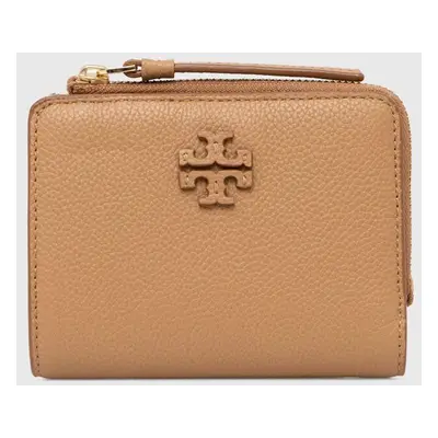 Kožená peněženka Tory Burch McGraw Bi-Fold hnědá barva, 158904.227