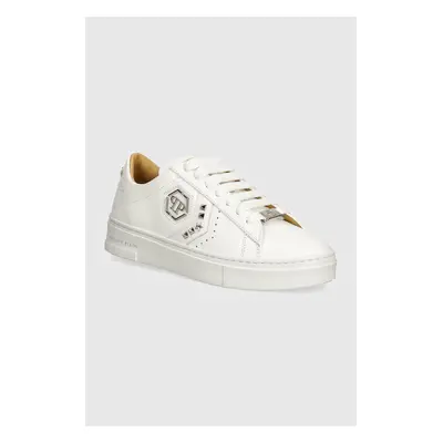 Kožené sneakers boty Philipp Plein Lo-Top Arrow Force bílá barva, WSC2751 PLE005N