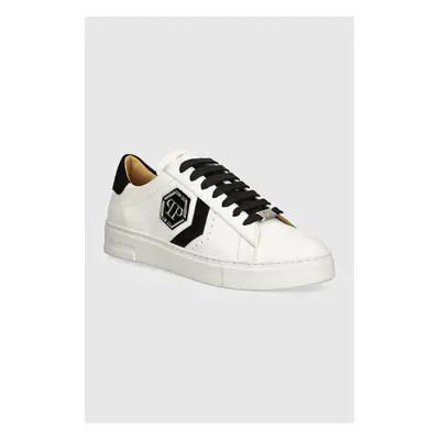 Kožené sneakers boty Philipp Plein Lo-Top Arrow Force bílá barva, MSC3998 PLE005N