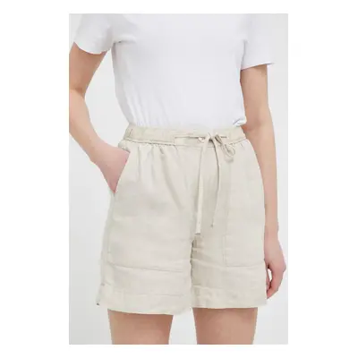 Plátěné kraťasy Tommy Hilfiger béžová barva, hladké, high waist