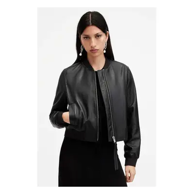 Kožená bunda AllSaints ORTEN BOMBER JACKET dámská, černá barva, přechodná, W072LB