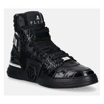 Kožené sneakers boty Philipp Plein Hi-Top Hexagon černá barva, MSC4012 PLE010N