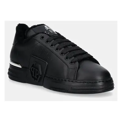 Kožené sneakers boty Philipp Plein Nappa Lo-Top Fur Hexagon černá barva, USC0691 PLE075N