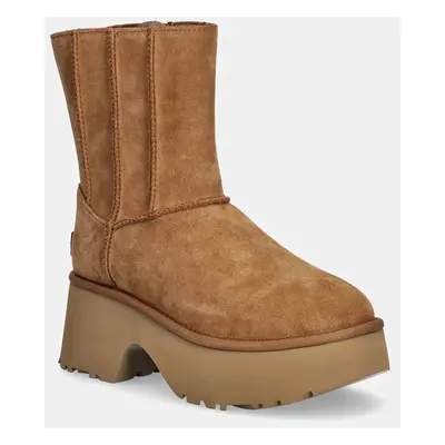 Semišové boty UGG Classic Twin Seam New Heights dámské, hnědá barva, na platformě, lehce zateple