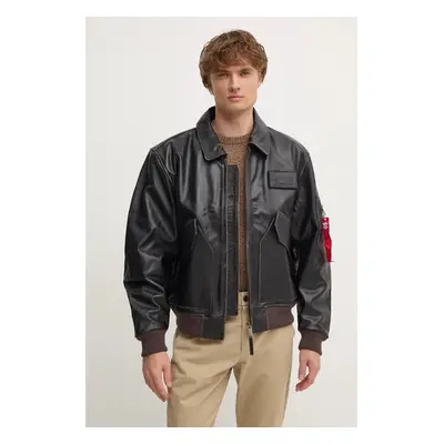 Kožená bunda Alpha Industries pánská, hnědá barva, přechodná, oversize