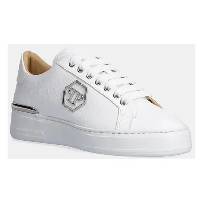 Kožené sneakers boty Philipp Plein Nappa Lo-Top Monogram bílá barva, USC0665 PLE010N