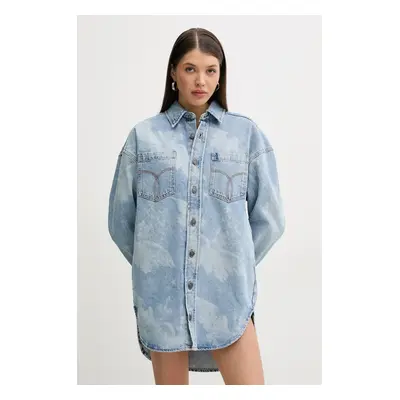 Džínové šaty Fiorucci Angel Print Denim Shirt Dress modrá barva, mini, W02SPDDR313DN03DN02