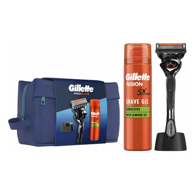 Gillette Cestovní sada ProGlide holicí strojek  Fusion gel na holení 200 ml  stojan