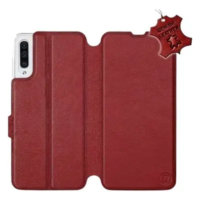 Flip pouzdro na mobil Samsung Galaxy A50 - Tmavě červené - kožené - Dark Red Leather