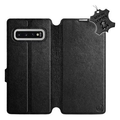 Flip pouzdro na mobil Samsung Galaxy S10 Plus - Černé - kožené - Black Leather