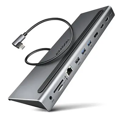 AXAGON HMC-4KX3 Docking Station, USB-C 5Gbps, 3x USB-A, 2x HDMI, DP, RJ-45, SD/mSD, audio, PD 10