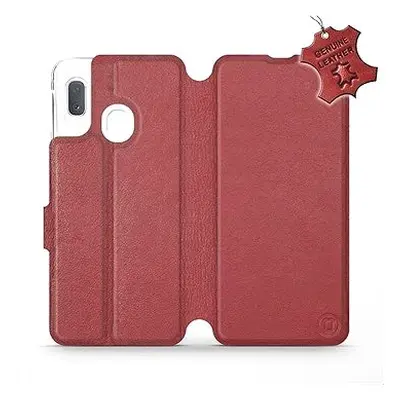 Flip pouzdro na mobil Samsung Galaxy A20e - Tmavě červené - kožené - Dark Red Leather