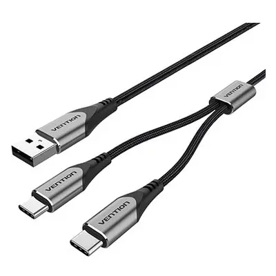 Vention USB 2.0 to Dual USB-C Y-Splitter Cable 0.5m Gray Aluminum Alloy Type