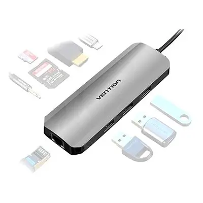 Vention 9-in-1 USB-C to HDMI/3xUSB 3.0/RJ45/SD/TF/3.5mm/PD100W Aluminum