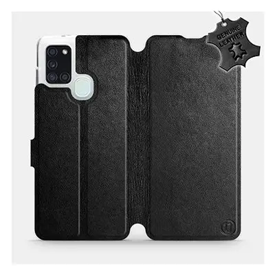 Flip pouzdro na mobil Samsung Galaxy A21S - Černé - kožené - Black Leather