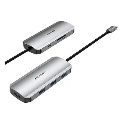 Vention 7-in-1 USB-C to HDMI / 3x USB 3.0 / SD/TF / PD Docking Station Gray 0.15M Aluminum Alloy