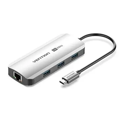 Vention 6-in-1 USB-C to HDMI/USB 3.0 x3/RJ45/PD Docking Station 0.15M Gray Aluminum Alloy Type