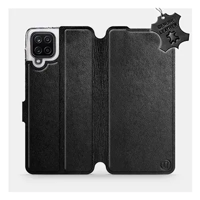 Flip pouzdro na mobil Samsung Galaxy A12 - Černé - kožené - Black Leather