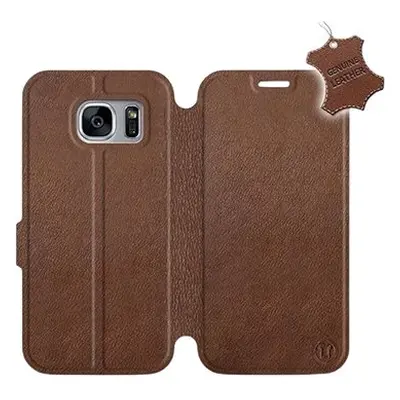 Flip pouzdro na mobil Samsung Galaxy S7 Edge - Hnědé - kožené - Brown Leather