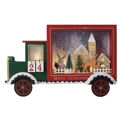 EMOS LED adventní kalendář, dřevěné auto, 20x30,5 cm, 2x AA, vnitřní, teplá bílá, časovač