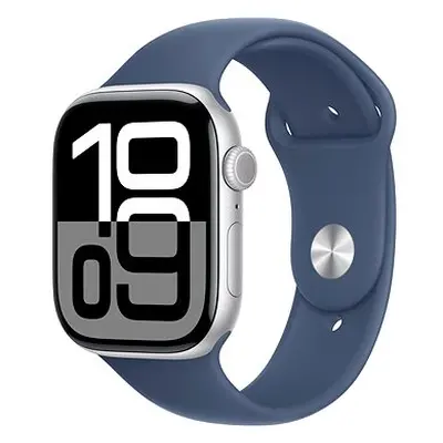 Apple Watch Series 42mm Cellular Stříbrný hliník s denimovým sportovním řemínkem - M/L