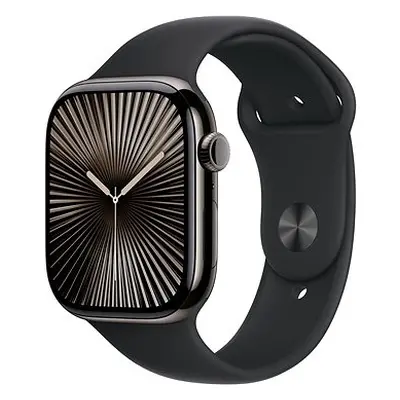 Apple Watch Series 10 46mm Cellular Břidlicově šedý titan s černým sportovním řemínkem - S/M