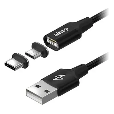 AlzaPower MagCore 2in1 USB-A to Micro USB/USB-C 2m černý