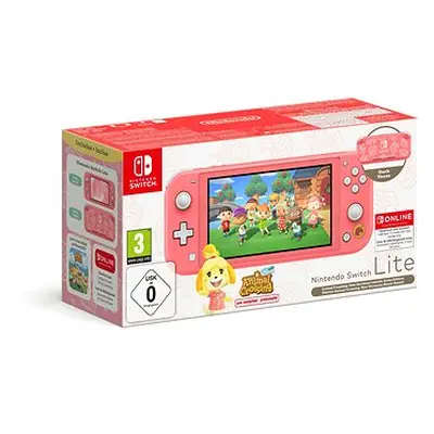 Nintendo Switch Lite - Coral + Animal Crossing + 12M NSO