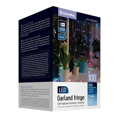 ColorWay CW-GF-100L36UMC, LED vánoční girlanda, 100x LED, Vícebarevná,Délka 3 m x 0,6 m, USB