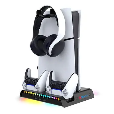 iPega P5S006 Multifunkční Nabíjecí RGB Stojan s Chlazením pro PS5 Slim Black