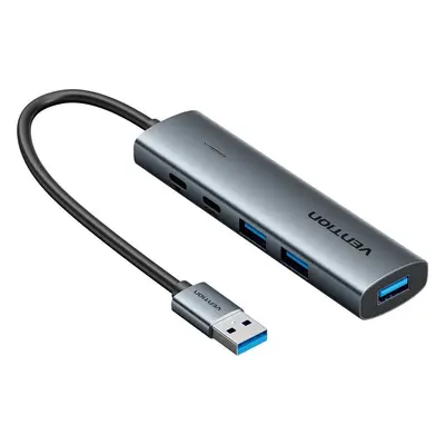 Vention USB 3.0 to USB-C / 3x USB 3.0 Hub 0.15M Gray Aluminum Alloy Type