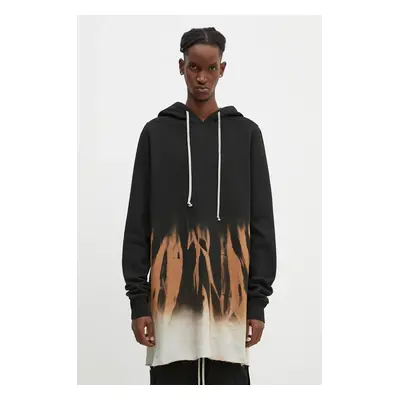 Bavlněná mikina Rick Owens Pullover Hoodie pánská, černá barva, s kapucí, vzorovaná, DU02D2285.F