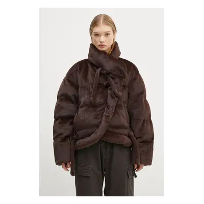 Bunda Ottolinger Furry Strappy Puffer Jacket dámská, hnědá barva, zimní