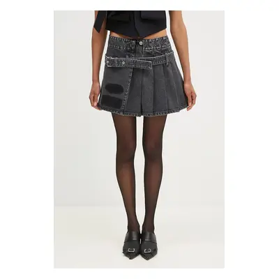 Džínová sukně AMBUSH Denim Pleats Skirt černá barva, mini, áčková, BWYF002F24DEN0011100