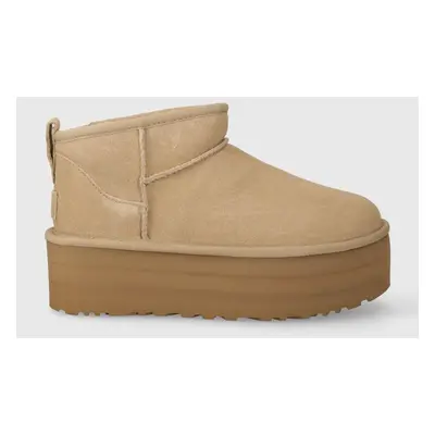 Semišové sněhule UGG Classic Ultra Mini Platform béžová barva