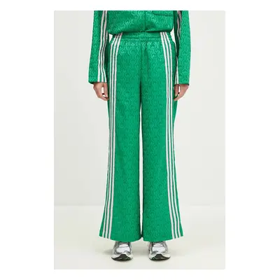 Kalhoty adidas Originals 70s Wide Leg Pants dámské, zelená barva, široké, high waist, JN7662