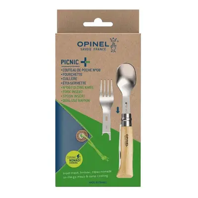 Opinel Sada Picnic+ (lžíce, vidlička, ubrousek - včetně nože N°08 - buk)