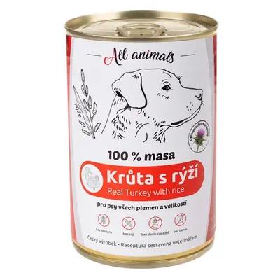 ALL ANIMALS konzerva pro psy krůta mletá s rýží 400g