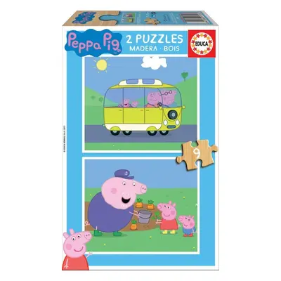 Puzzle Educa Dřevěné puzzle Prasátko Peppa 2x9 dílků