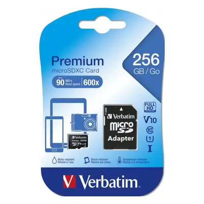 Paměťová karta Verbatim MicroSDXC 256GB Premium + SD adaptér