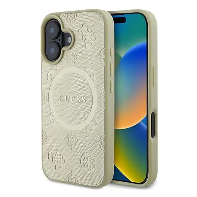 Kryt na mobil Guess Saffiano Peony Stamp MagSafe Zadní Kryt pro iPhone 16 Gold