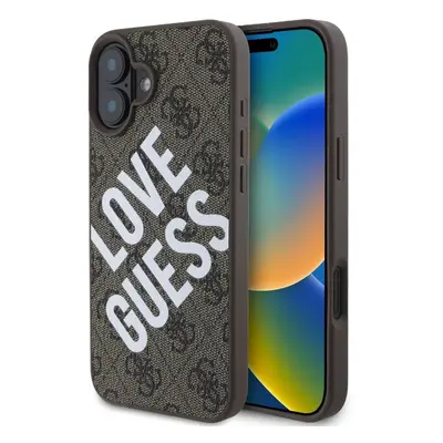 Kryt na mobil Guess PU Leather 4G Big Love Logo MagSafe Zadní Kryt pro iPhone 16 Brown