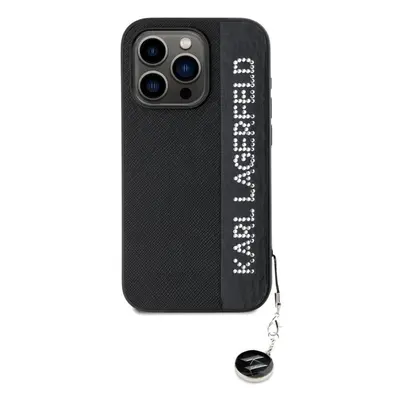 Kryt na mobil Karl Lagerfeld PU Saffiano Rhinestone Charm Zadní Kryt pro iPhone 15 Pro Max Black