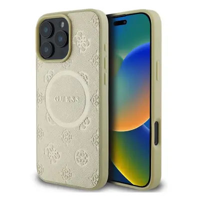 Kryt na mobil Guess Saffiano Peony Stamp MagSafe Zadní Kryt pro iPhone 16 Pro Max Gold