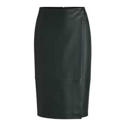 Wrap-front panel skirt in leather