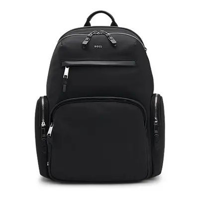 Backpack with leather trims and two-way zip