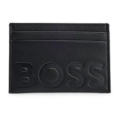 Grained-leather card holder with embossed logo