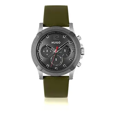 Multi-eye watch with olive leather strap